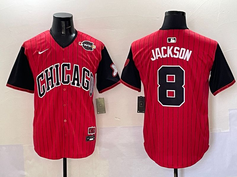Men Chicago White Sox #8 Jackson Red Stripe Joint Name Nike 2025 MLB Jersey style 6